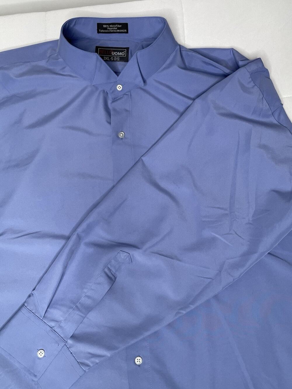 Bell Uomo 3XL 5 Blue Dress Shirt Microfiber Polyester Long Sleeve Button Front